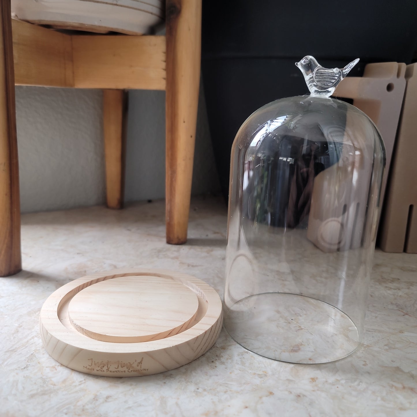 Glass Dome with Bird Topper