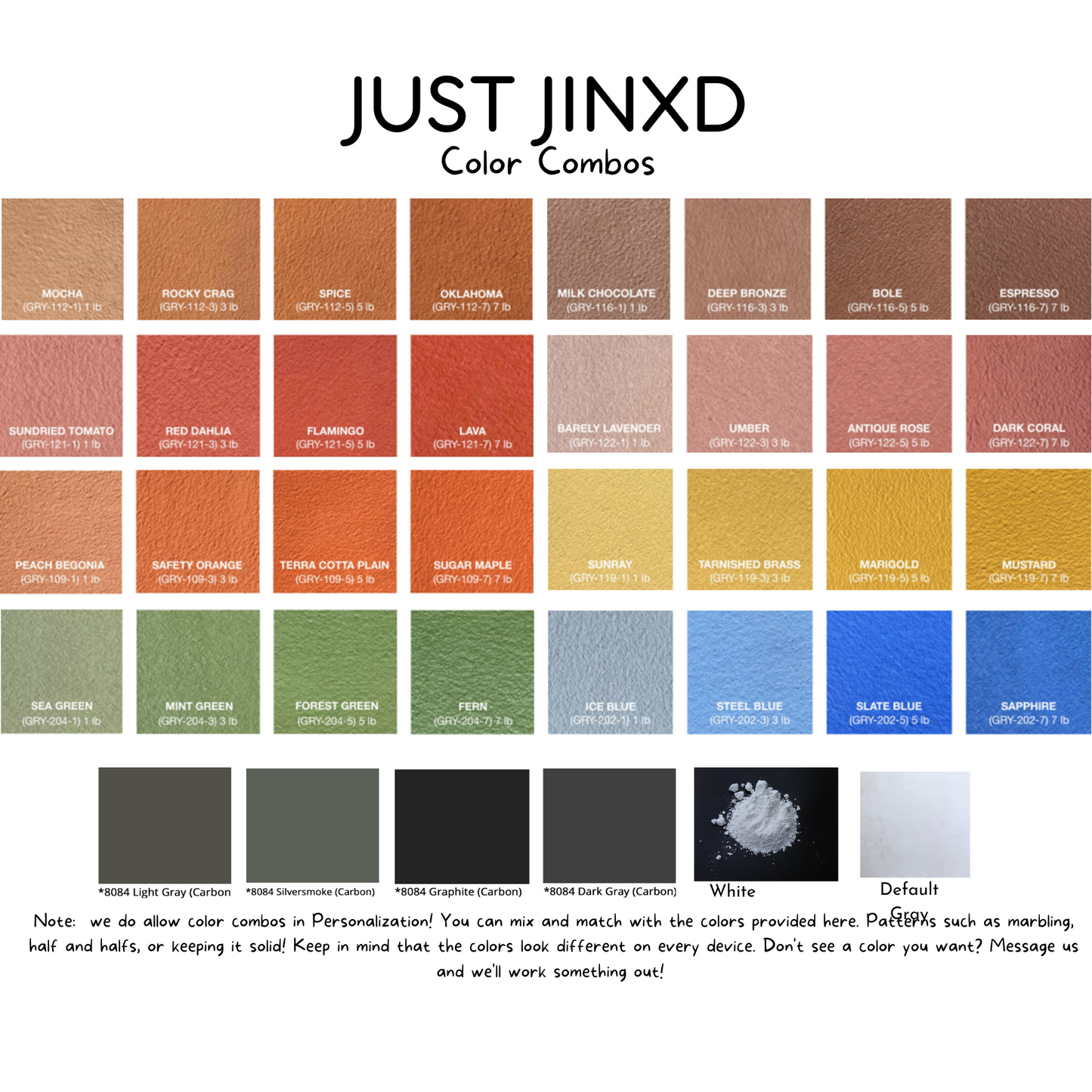 Just Jinx'd Color Combos Sheet