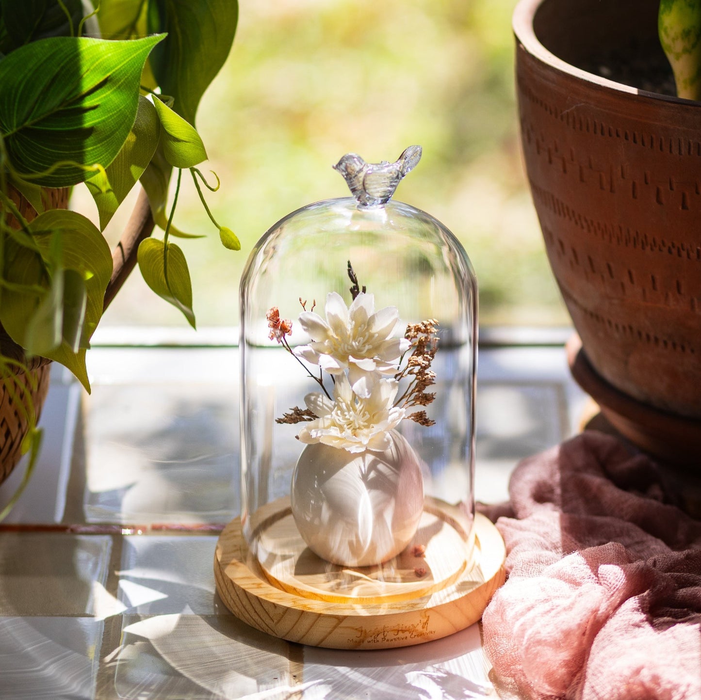 Glass Dome with Bird Topper