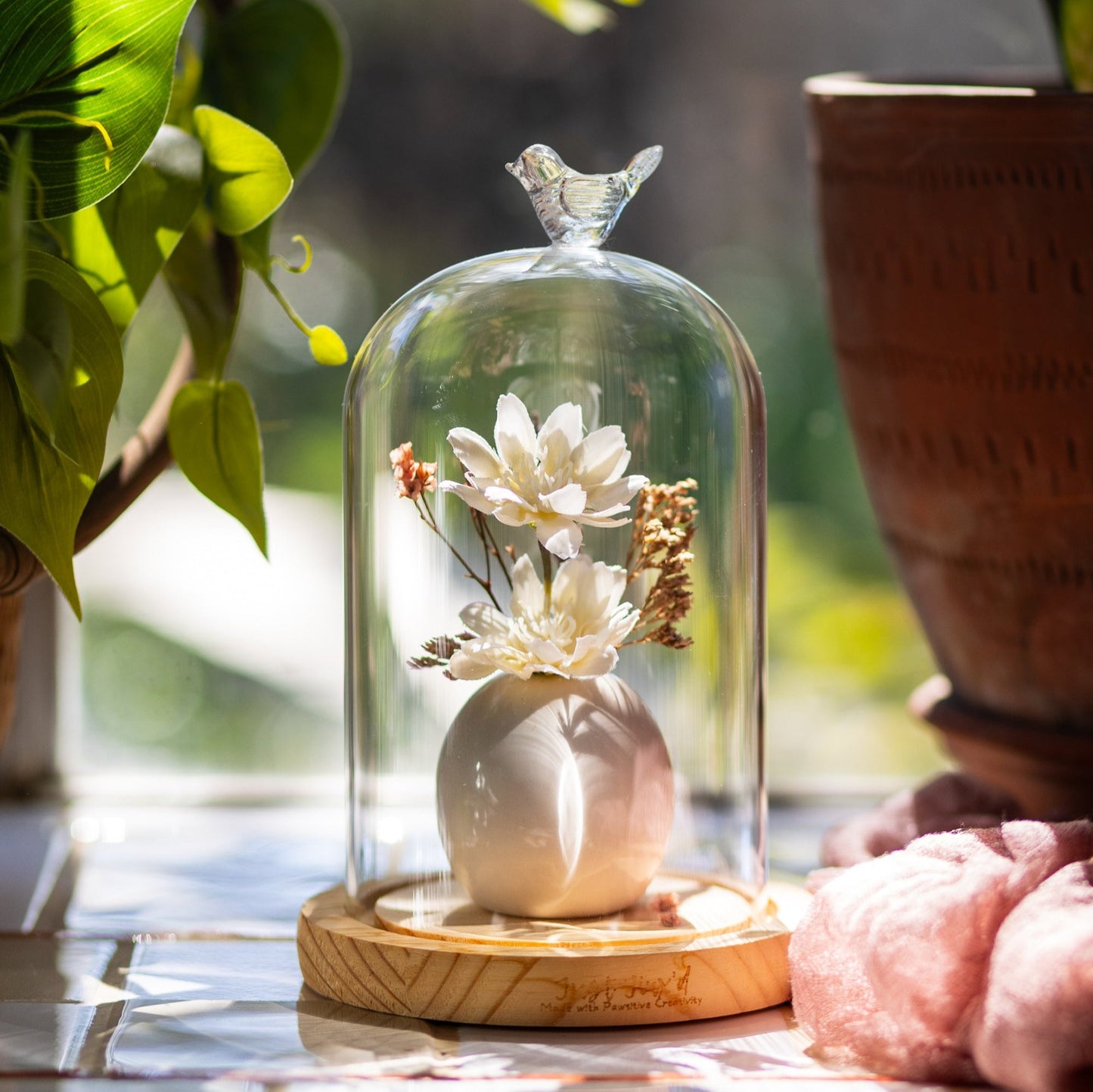 Glass Dome with Bird Topper