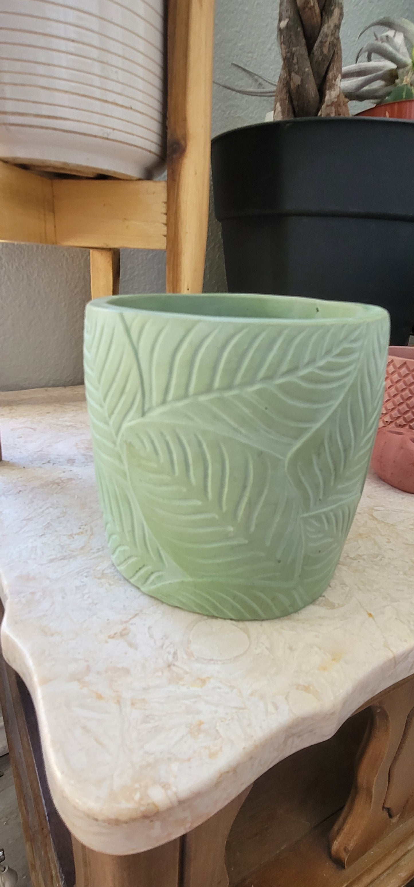 6 inch planter with drainage hole and tropical plants engraving